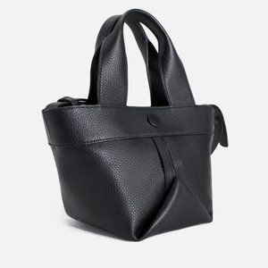 Gusset small pebble leather tote in black